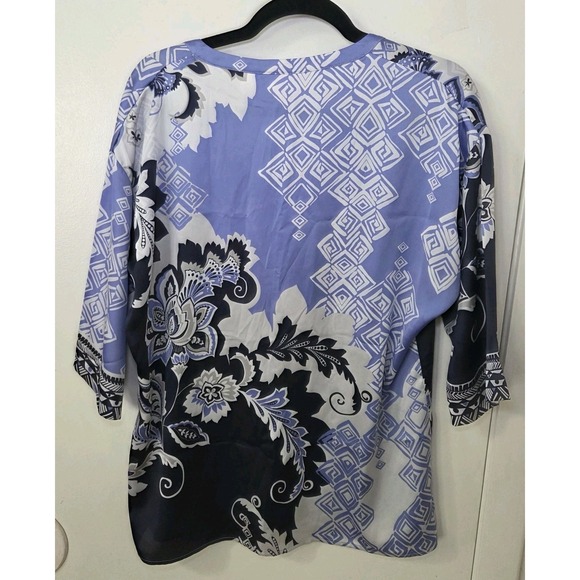 Chico's 0 Blue Mixed Print Tunic Blouse Womens Small Kimono - Picture 6 of 6
